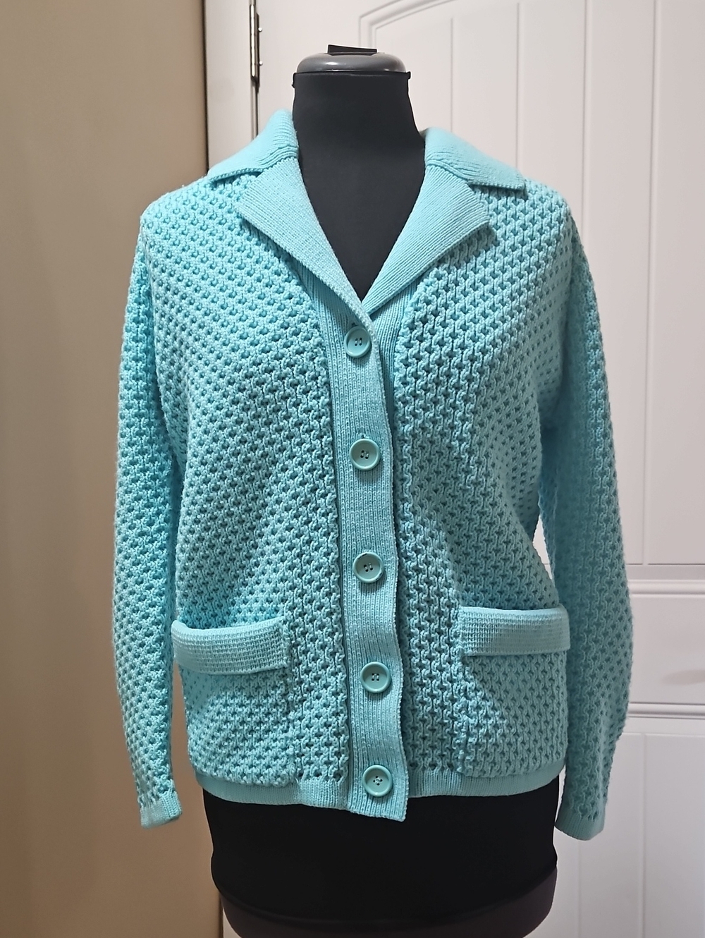 Woodward's Vintage Knit Cardigan M In Turquoise